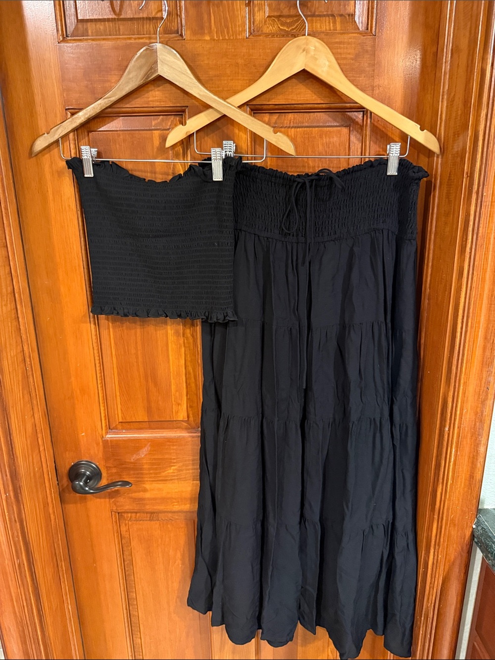 Black Smocked Tube Top and Maxi Skirt Set